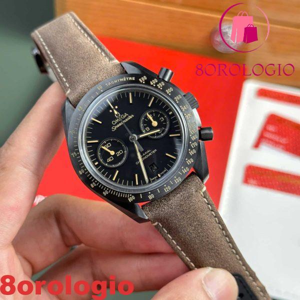 Omega Speedmaster Moonwatch Dark Side Of The Moon Ceramica Cinturino in Pelle Nera e Marrone Replica 44mm Orologio - immagine 6