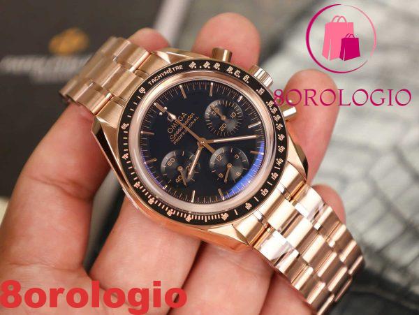 Omega Speedmaster Moonwatch Professional Chronograph Sedna Gold Quadrante Nero Replica 42mm Orologio - immagine 6