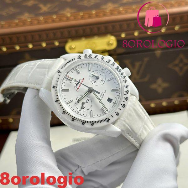 Omega Speedmaster White Side Of The Moon Cinturino in Pelle Ceramica Bianca Replica 44mm Orologio - immagine 10