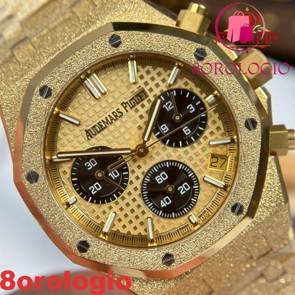 Audemars Piguet Royal Oak Chronograph 26240BA Frosted Yellow Gold Quadrante Giallo 1:1 Miglior Replica APSF 41mm Orologio - immagine 8
