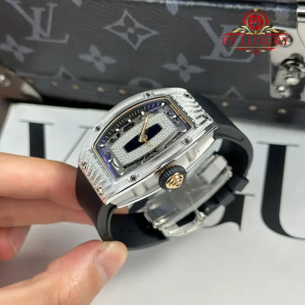 Richard Mille RM07-01 Lady Diamonds Black Onyx Dial Black Rubber Strap Replica 1:1 Super Clone ZF 45.32 X 32.3mm Orologio - immagine 7