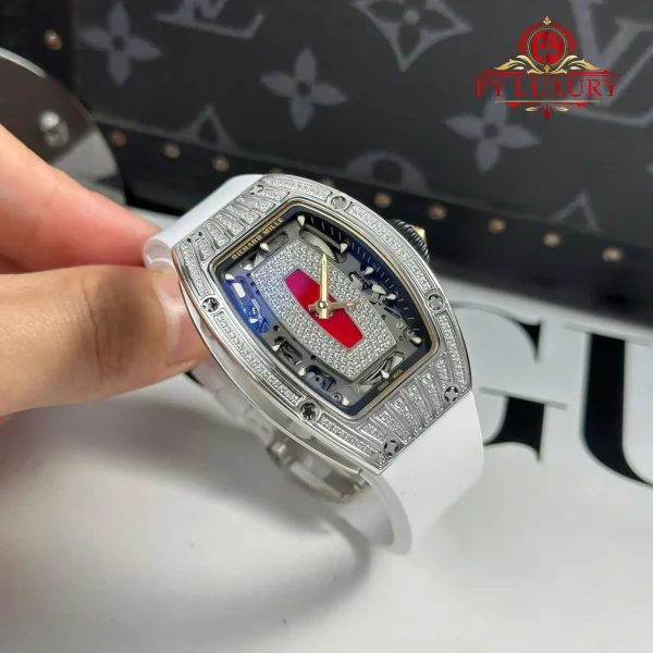 Richard Mille RM07-01 Lady Diamonds Red Lip Replica Cinturino in Gomma Bianca 1:1 Super Clone ZF 45.32 X 32.3mm Orologio - immagine 6