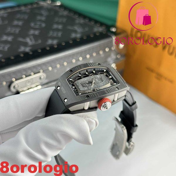 Richard Mille RM07-01 Carbonio Nero Gomma Nera Replica di Migliore Qualità 45.32 X 32.3mm Orologio - immagine 5