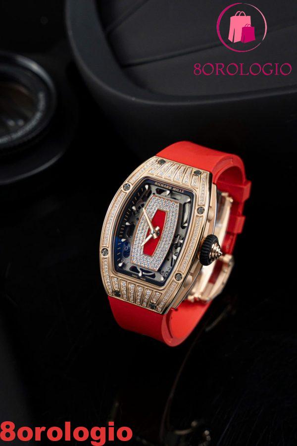 Richard Mille RM07-01 Lady Oro Rosa Diamanti Quadrante in Diaspro Cinturino in Gomma Replica ZF 45.32 X 32.3mm Orologio - immagine 7