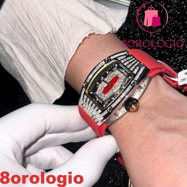 Replica Richard Mille RM07-01 Oro Bianco Medio Diamanti Rosso Lip Custom Moissanite Orologio - immagine 5