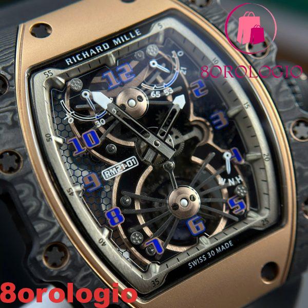 Richard Mille RM21-01 Tourbillon Aerodyne Red Gold Carbon TPT Migliore Replica 42.68mm X 50.12mm Orologio - immagine 8