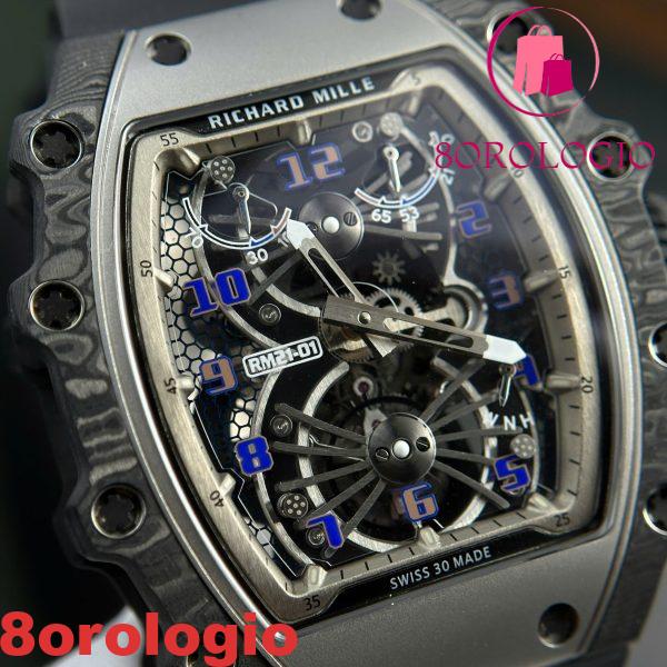 Richard Mille RM21-01 Tourbillon Aerodyne Titanium & Carbon TPT Migliore Replica 42.68mm X 50.12mm Orologio - immagine 6
