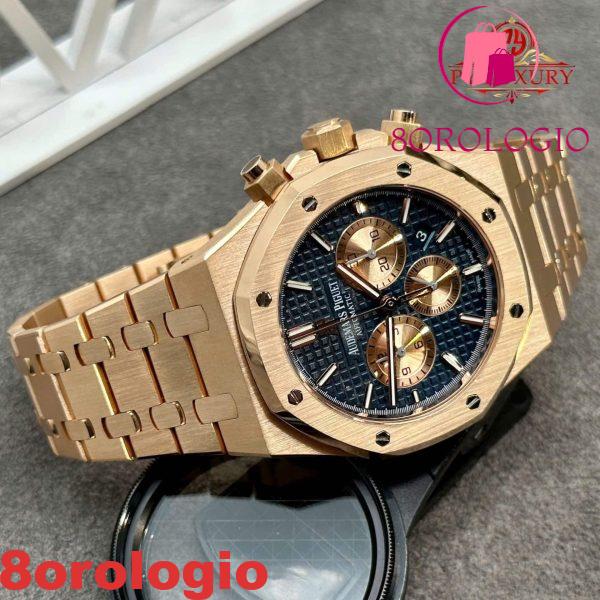 Audemars Piguet Royal Oak Chronograph 26331OR Quadrante Blu Replica Personalizzata Oro Massiccio 18K Movimento Originale Calibro FP 1185 41mm Orologio - immagine 5