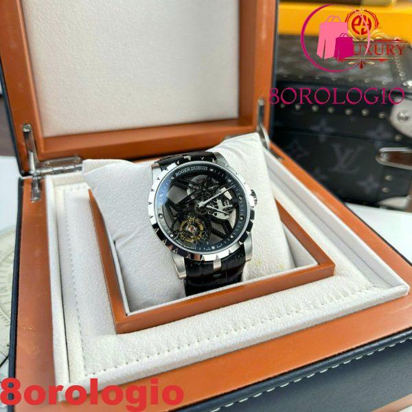 Roger Dubuis Excalibur Skeleton RDDBEX0393 Tourbillon Pelle Nera Migliore Replica BBR 42mm Orologio - immagine 8