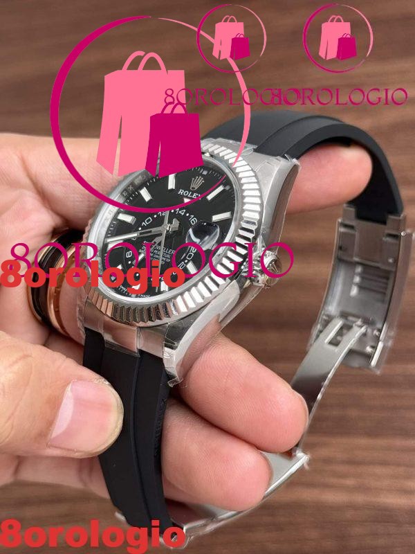 Replica migliore Rolex Sky-Dweller 326934 Quadrante nero Cinturino in gomma 42mm Orologio - immagine 5