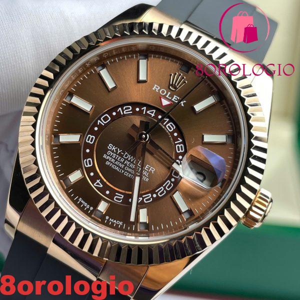 Replica Rolex Sky-Dweller 326934 Quadrante Marrone Cinturino in Gomma Placcato Oro 18K 42mm Orologio - immagine 8