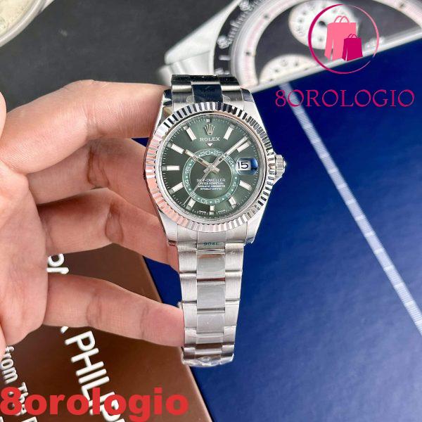 Rolex Sky-Dweller 326934 Quadrante Verde Menta Bracciale Oyster Replica 42mm Orologio - immagine 7