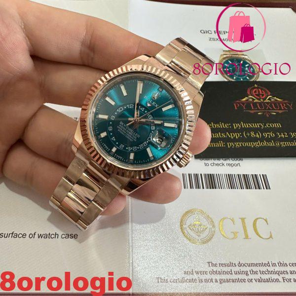 Rolex Sky-Dweller 336935 Quadrante Indici Blu-Verde Bracciale Oyster Placcato Oro 18K Migliore Replica 42mm Orologio - immagine 7