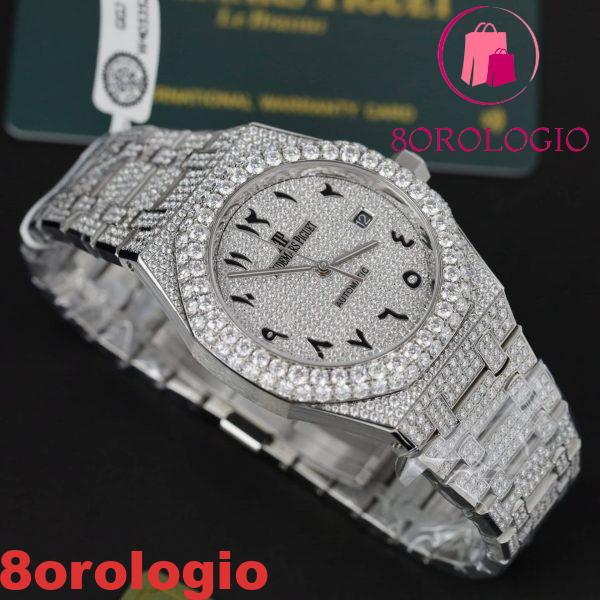 Replica Audemars Piguet Royal Oak Iced Out Moissanite Quadrante Arabo Super Clone 41mm Orologio - immagine 10