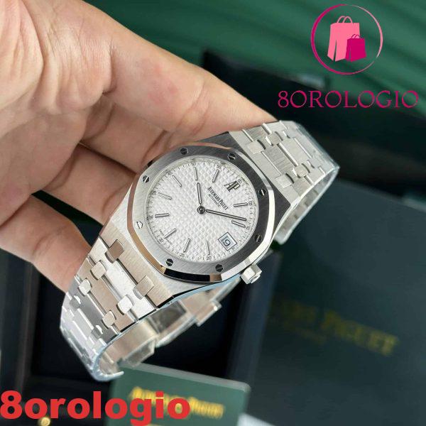 Replica Audemars Piguet Royal Oak Jumbo Extra Sottile 15202ST Quadrante Bianco Guilloche 39mm Orologio - immagine 9