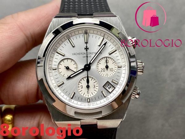 Vacheron Constantin Overseas 5500V Chronograph Quadrante Argento Cinturino in Gomma Nera Replica 8F 42.5mm Orologio - immagine 5