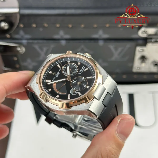 Vacheron Constantin Overseas Dual Time 47450/000M-9644 Bicolore Oro Rosa Quadrante Grigio Cinturino in Gomma Miglior Replica 42mm Orologio - immagine 5