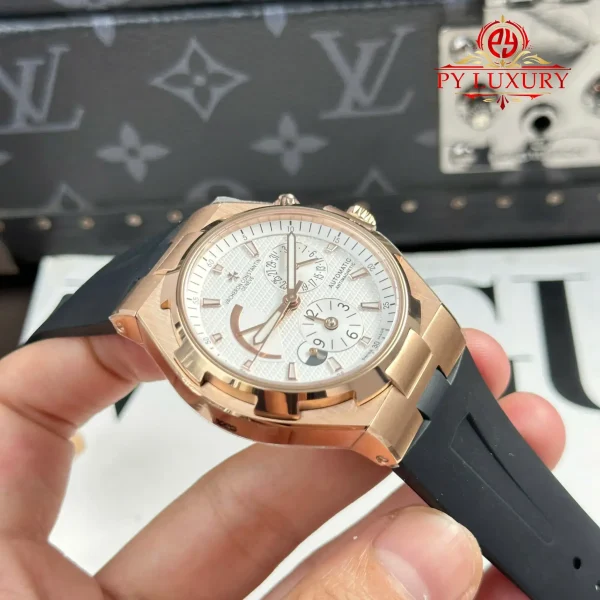 Vacheron Constantin Overseas Dual Time 47450/000r-9404 Oro Rosa Quadrante Bianco Cinturino in Gomma Miglior Replica 42mm Orologio - immagine 5