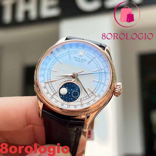 Rolex Cellini Moonphase 50535 39mm Oro Rosa 18K Pelle Migliore Replica Orologio - immagine 6