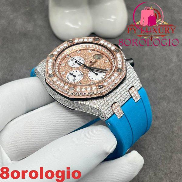 Audemars Piguet Royal Oak Offshore Chronograph 25940 Acciaio 18K Oro Rosa Replica con Diamanti Personalizzati Movimento Originale 42mm Orologio - immagine 5