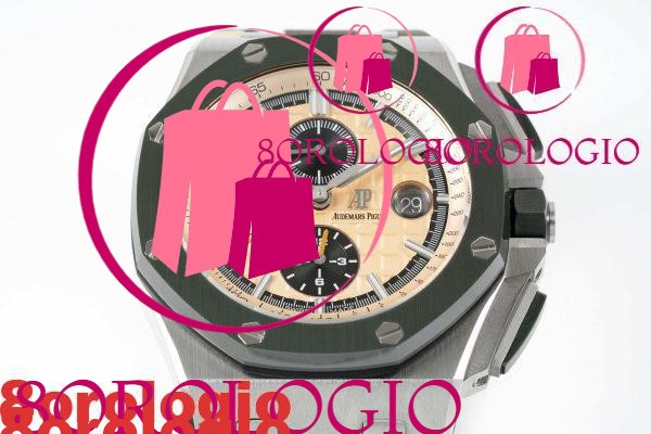 Audemars Piguet Royal Oak Offshore Chronograph 26400SO Quadrante Beige Ghiera in Ceramica Verde Cinturino in Gomma Migliore Replica APF 44mm Orologio - immagine 6