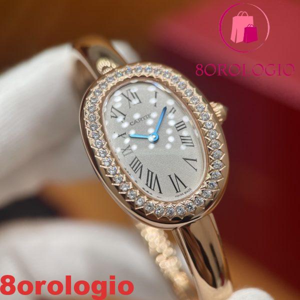 Cartier Baignoire Small Modello in Oro Rosa 18K Quadrante Argento Avvolto Lunetta in Moissanite Replica 1:1 Migliore (Misura del Polso 15, 16, 17cm) Orologio - immagine 8