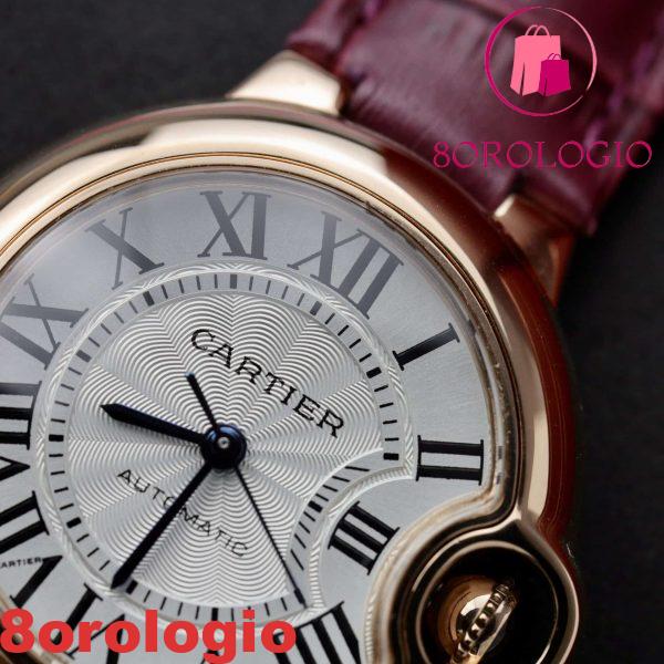 Replica Cartier Ballon Bleu Oro Rosa Quadrante Bianco Cinturino in Pelle Rosa 36mm Orologio - immagine 7