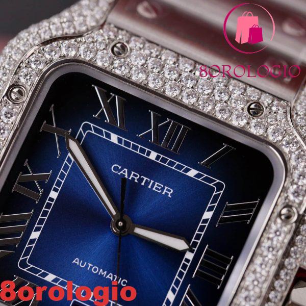 Cartier Santos Quadrante Blu Cassa Personalizzata con Moissanite Modello Grande Miglior Replica BVF 39.8mm Orologio - immagine 8