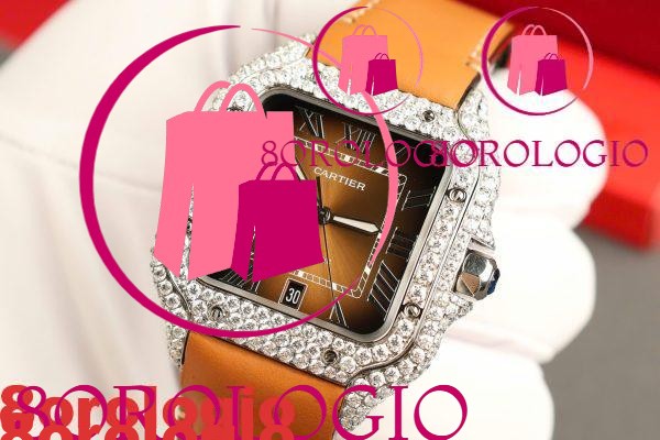 Cartier Santos Modello Grande Quadrante Marrone Cassa Personalizzata in Moissanite Migliore Replica 39.8mm Orologio - immagine 10