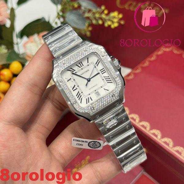 Cartier Santos Modello Grande Quadrante Bianco Customizzato con Ghiera in Moissanite Migliore Replica BVF 39.8mm Orologio - immagine 7
