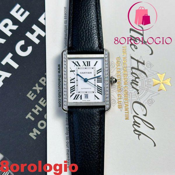 Cartier Tank Solo Extra Large Quadrante Bianco Lunetta con Diamanti Cinturino in Pelle Miglior Replica AF 31mm X 41mm Orologio - immagine 7