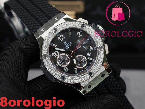 Hublot Big Bang Chronograph Acciaio Quadrante Nero Lunetta Personalizzata in Moissanite Replica 41mm Orologio - immagine 6