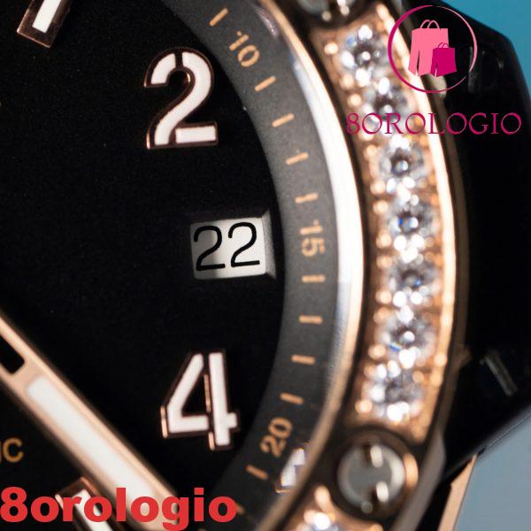 Replica Hublot Big Bang One Click King Gold Cassa 39mm Quadrante Nero Lunetta con Pietre CZ Orologio - immagine 9