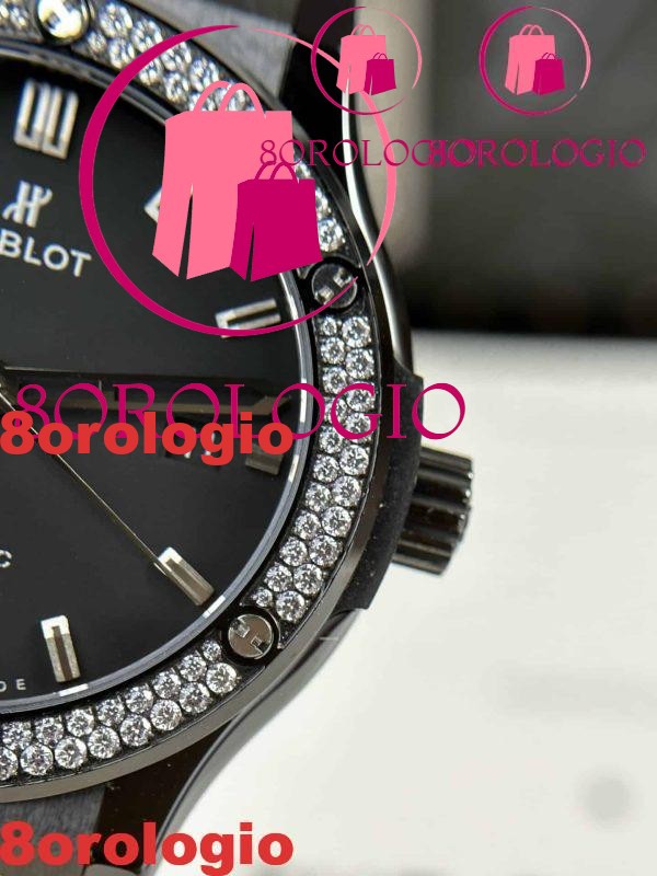 Hublot Classic Fusion Black Magic Diamond Cassa in Ceramica Pietre sulla Lunetta Migliore Replica JJZ 42mm Orologio - immagine 8
