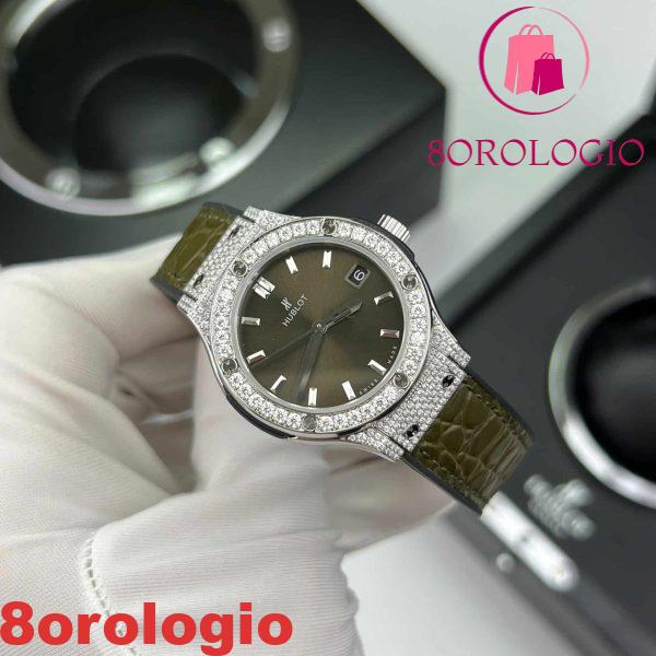Hublot Classic Fusion Green Titanium Pavé Replica Moissanite al Quarzo 33mm Orologio - immagine 6