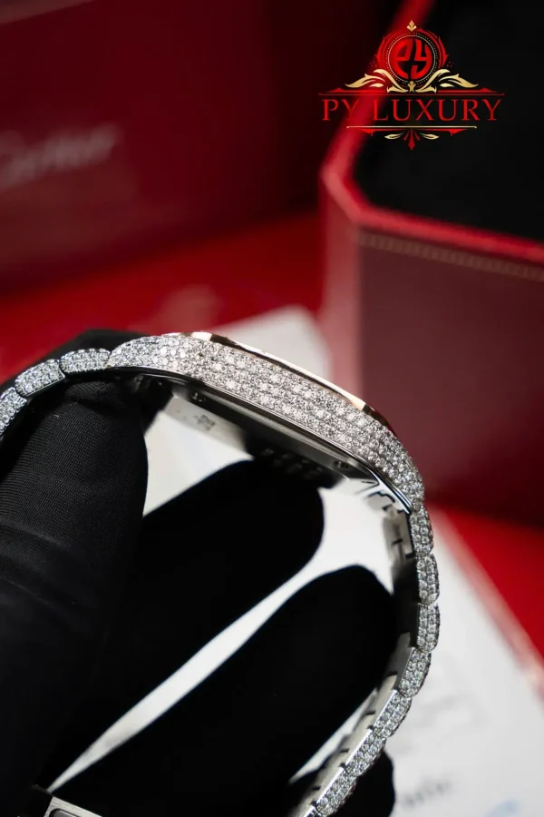 Cartier Santos Modello Medio Due Toni Oro Rosa Iced Out Moissanite 1:1 Migliore Replica 35.1mm Orologio - immagine 6