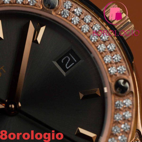 Replica Orologio da Donna Hublot Classic Fusion King Gold Pavé Pietre CZ Quadrante Grigio Cinturino in Pelle 33mm Orologio - immagine 8