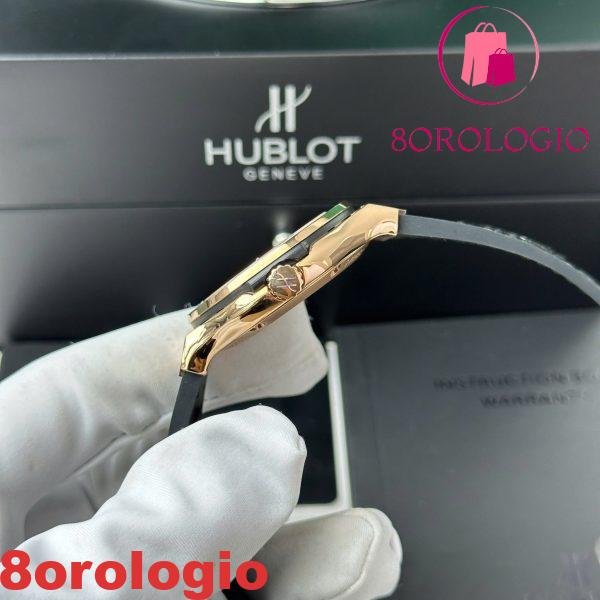 Replica Hublot Classic Fusion King Gold Quadrante Bianco Cinturino in Pelle Nera 38mm Orologio - immagine 6