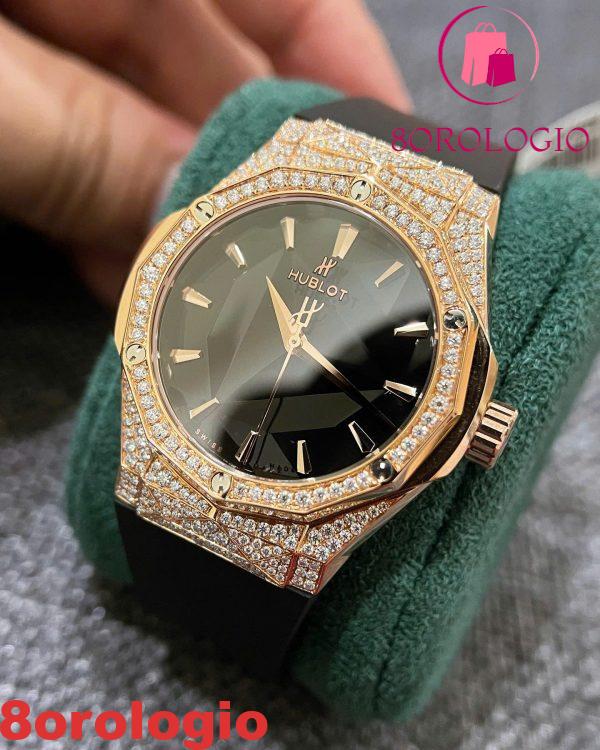 Hublot Classic Fusion Orlinski King Gold Pavé Quadrante Nero Moissanite Replica 40mm Orologio - immagine 6