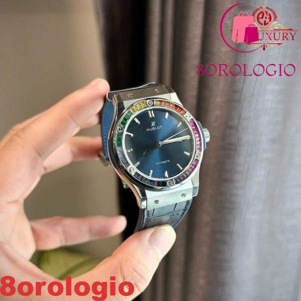 Hublot Classic Fusion Titanium Blue Cinturino in Pelle con Ghiera Personalizzata in Rubino e Zaffiro Migliore Replica 42mm Orologio - immagine 6