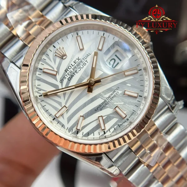 Rolex Datejust 126231 Bicolore Oro Rosa/Acciaio Quadrante Silver Motivo Palmiera Indici Luminosi Jubilee 1:1 Migliore Replica 36mm Orologio - immagine 10