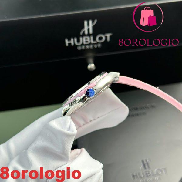 Hublot Classic Fusion Titanium Quadrante in Madreperla Rosa CZ Pietre Ghiera Cinturino in Pelle Donna Replica 33mm Orologio - immagine 6