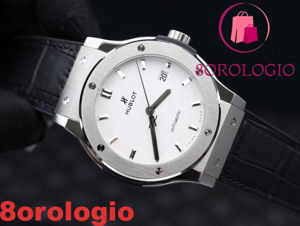 Hublot Classic Fusion Cassa in Titanio Quadrante Bianco Cinturino in Pelle 42mm Replica 1:1 Orologio - immagine 7