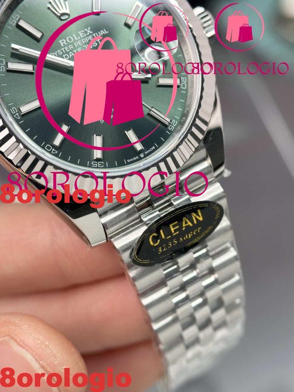 Replica Rolex Datejust 126334 Quadrante Verde Menta Luminoso Jubilee Super Clone 41mm Orologio - immagine 6
