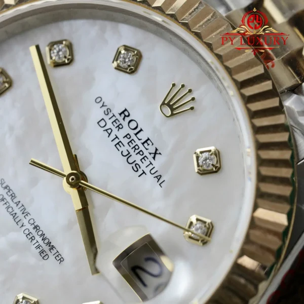 Replica migliore di Rolex Datejust 126333 due toni 10K oro giallo placcato quadrante bianco in madreperla bracciale Jubilee 41mm Orologio - immagine 6