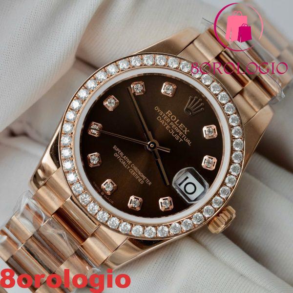 Replica migliore Rolex Datejust 278285RBR Quadrante con diamanti color cioccolato 18K Oro rosa con ghiera in moissanite 31mm Orologio - immagine 8