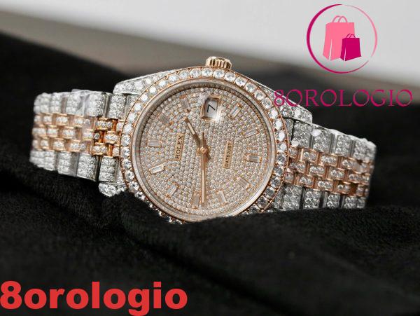 Rolex Datejust 36 Due Toni Oro 18K Rivestito Iced Out Moissanite Migliore Replica 36mm Orologio - immagine 11