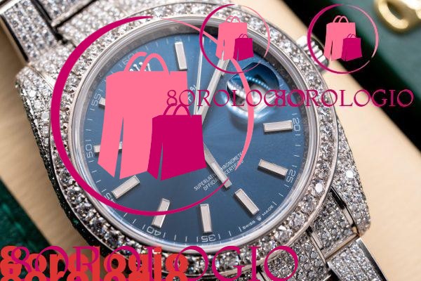 Replica di Alta Qualità Rolex Datejust 41 Quadrante Blu Iced Out Moissanite 41mm Orologio - immagine 7