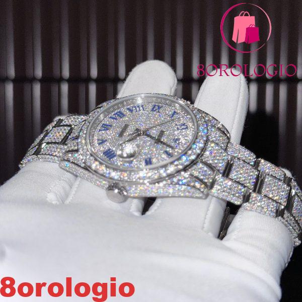 Replica Migliore Rolex Datejust 41mm Numeri Romani Blu Iced Out Moissanite Orologio - immagine 6