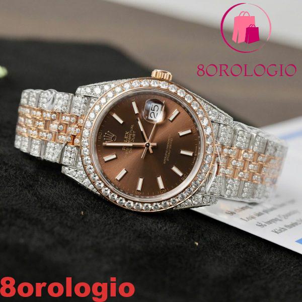 Rolex Datejust 41 Two Tone Quadrante Cioccolato 18K Placcato Oro Iced Out Moissanite Migliore Replica 41mm Orologio - immagine 11